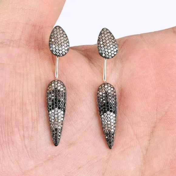 Black onyx & multi color topaz Dual earring spikes - Picture 4 of 4